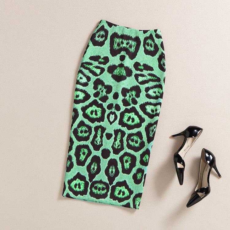 Pencil Skirt Women High Waist Vintage Elegant Bodycon Green/Camel Leopard Print Midi Skirts Female