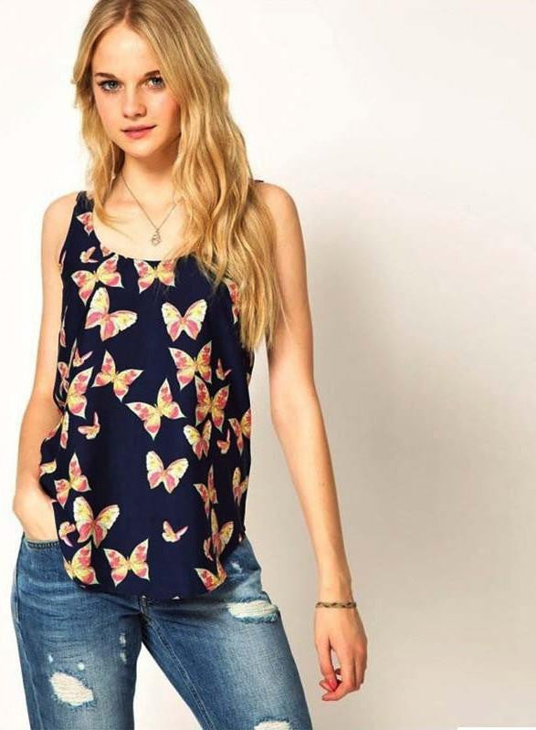 Online discount shop Australia - New Arrival 1pc  Style Butterfly Sleeveless Chiffon Anchor Tank Top Women Shirts Crew Vest Women's Tanks