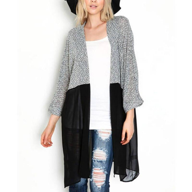 Women Cardigan Knitted Chiffon Blouse Shirt Female Long Casual Chiffon Cardigans Plus Size