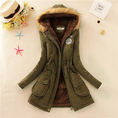 Thickening Warm Fur Collar Winter Coat Women Clothes Lamb Wool Jacket Hooded Parka Army Green Overcoat S-XXXL-Dollar Bargains Online Shopping Australia