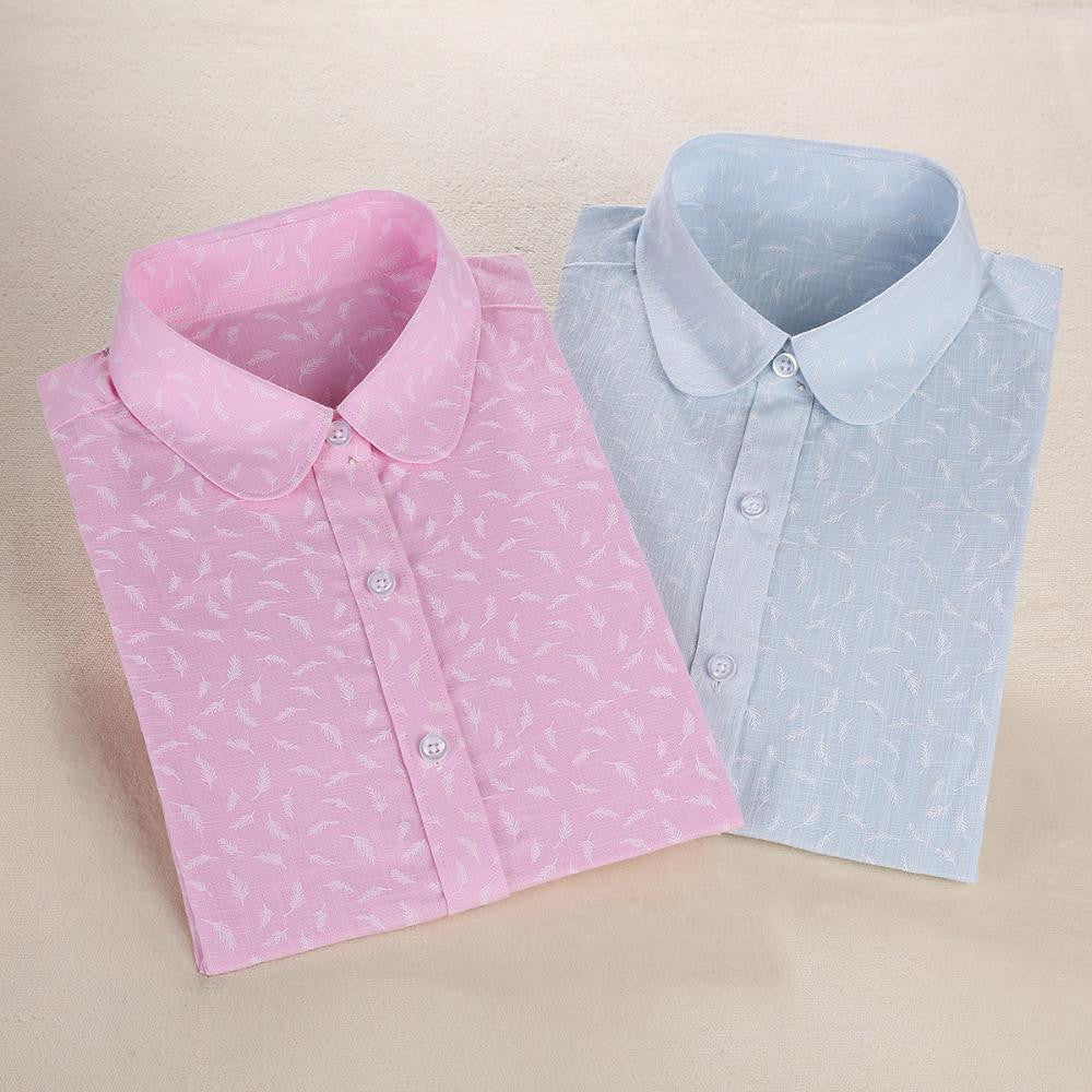 Women Cotton Linen Blouse Turn-down Collar Long Sleeve Printed Shirts Women Tops And Blouses Fashion Clothings