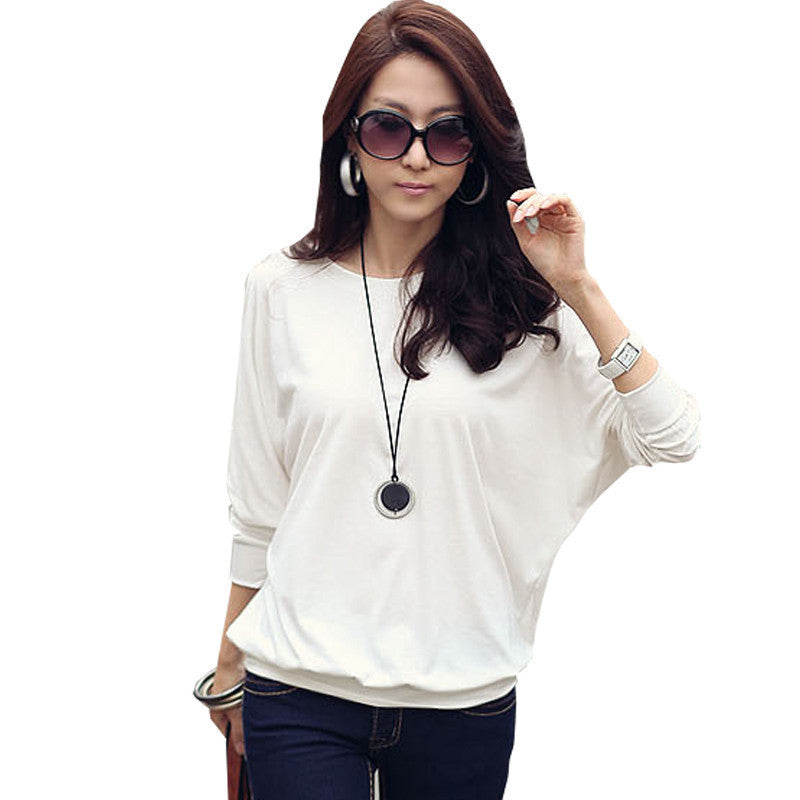 Online discount shop Australia - Batwing T Shirt Women Tshirt Fashion Womens Long Sleeve Tops White Loose T-shirt Plus Size Woman Clothes