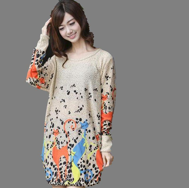 Women Fashion Print Dress Casual Loose Big yards Round Neck Short Dress G0110