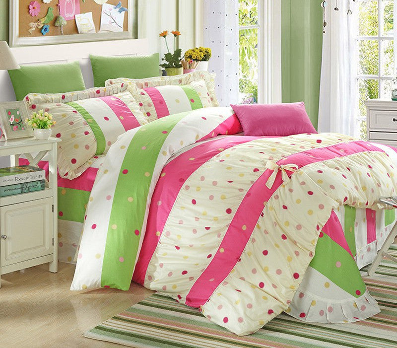 100% Cotton Classic Princess Polka Dot Girls Bedding Sets Bedroom Bed Sheet Duvet Cover Pillowcase Twin Queen King size-Dollar Bargains Online Shopping Australia