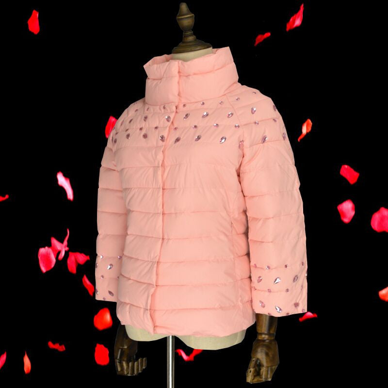 womens winter jackets and coats 3/4 sleeve solid color with crystal coat female-Dollar Bargains Online Shopping Australia