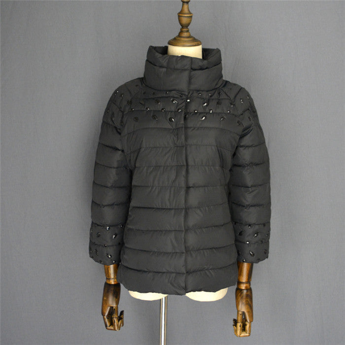 womens winter jackets and coats 3/4 sleeve solid color with crystal coat female-Dollar Bargains Online Shopping Australia