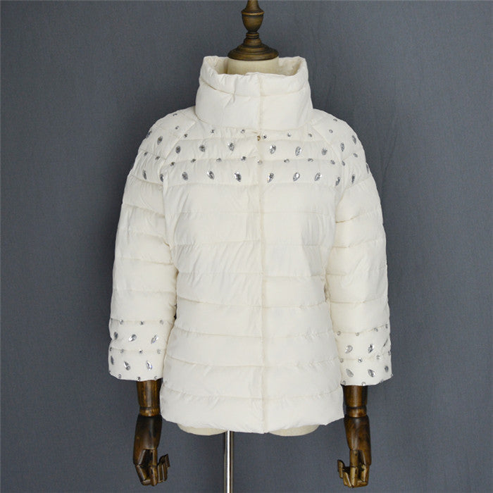 womens winter jackets and coats 3/4 sleeve solid color with crystal coat female-Dollar Bargains Online Shopping Australia