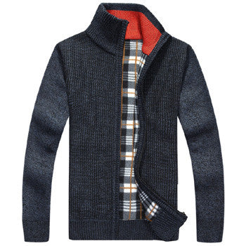 Men's Sweaters Winter Warm Thick Velvet Sweatercoat Zipper Collar Casual Cardigan Men Sweaters Pattern Knitwear Big Size 3XL 2XL-Dollar Bargains Online Shopping Australia