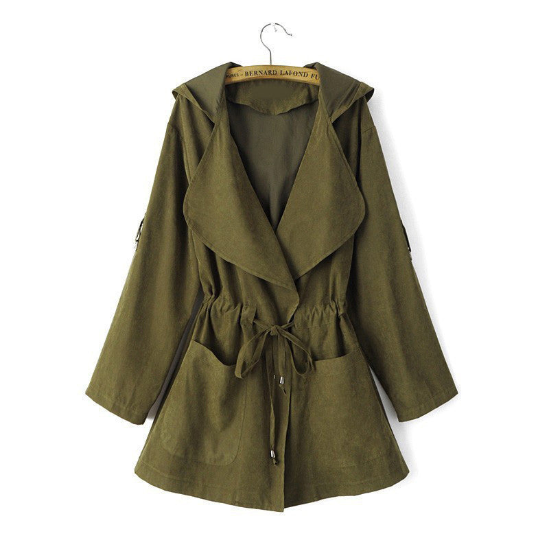 Women hooded long trench casual loose long sleeve solid coats casaco feminine Adjustable Waist street wear tops CT1083-Dollar Bargains Online Shopping Australia