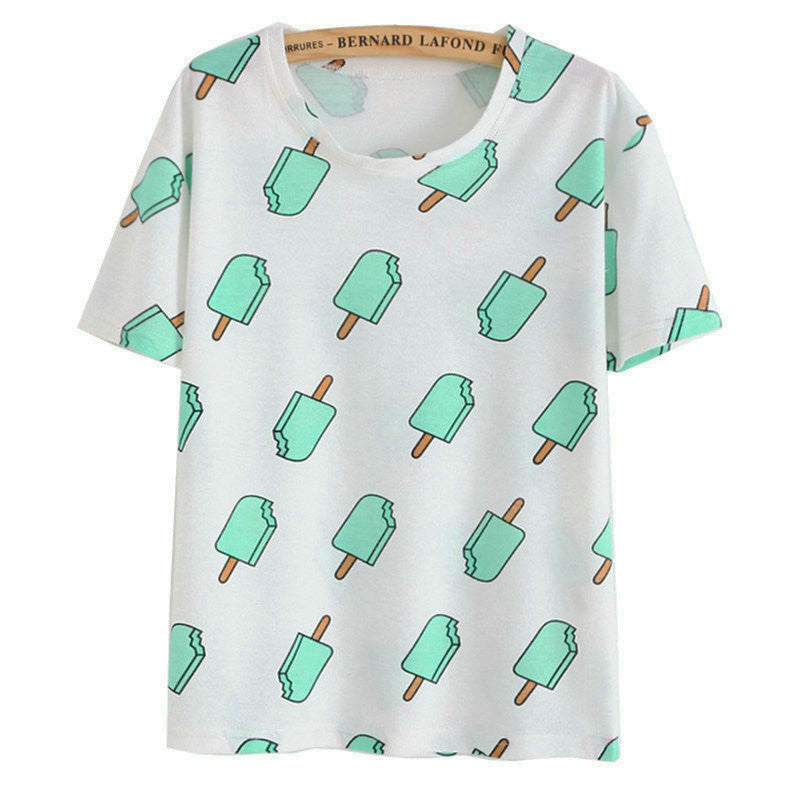 Online discount shop Australia - KaiTingu Brand New Fashion Vintage Style Harajuku T Shirt Women Clothes Tops Emoji Funny Tee Shirts Ice Cream Print
