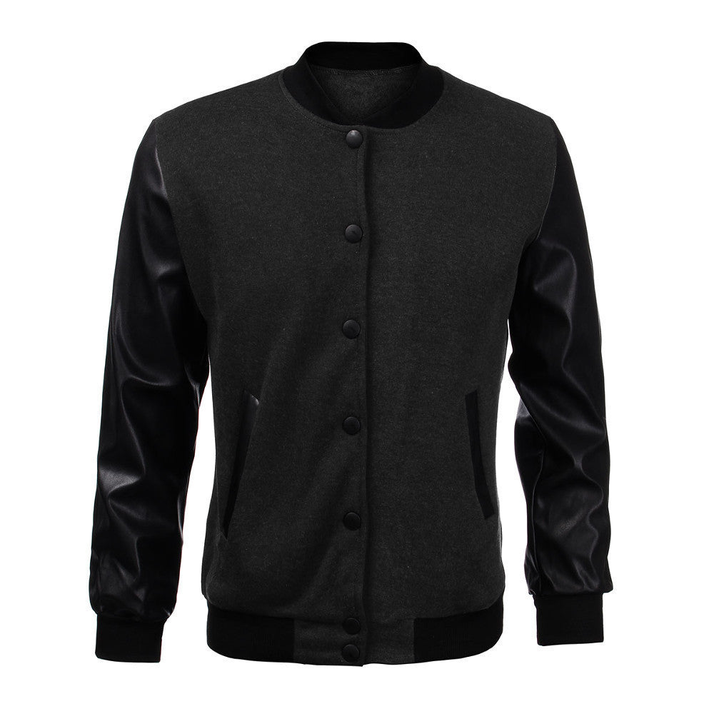 Online discount shop Australia - Mens Fashion Slim Outwear Leather Sleeve Male Personalized Baseball Stitching Leisure Jacket Coat 5 Color
