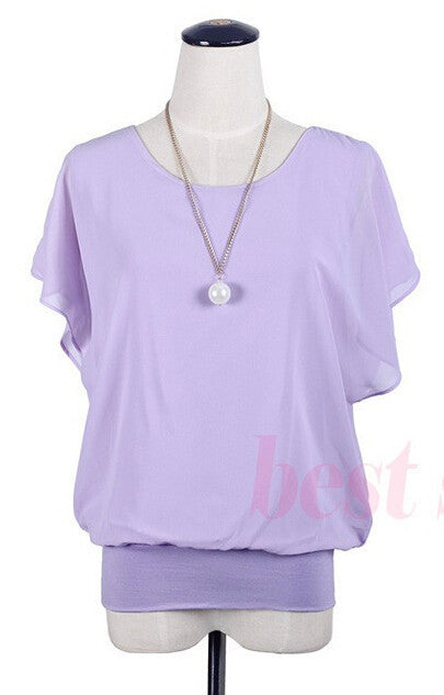 Womens Tops Fashion Women Summer Chiffon Blouse Plus Size Ruffle Batwing Short Sleeve Casual Shirt Black White Red Blue-Dollar Bargains Online Shopping Australia