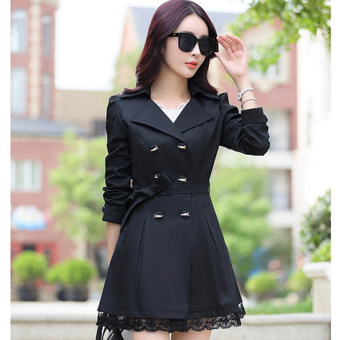 fashion female spring slim trench coat / women's lace lap style solid colour double breasted long coat / size M-XXXL-Dollar Bargains Online Shopping Australia