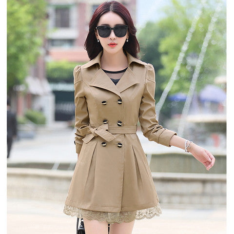 fashion female spring slim trench coat / women's lace lap style solid colour double breasted long coat / size M-XXXL-Dollar Bargains Online Shopping Australia