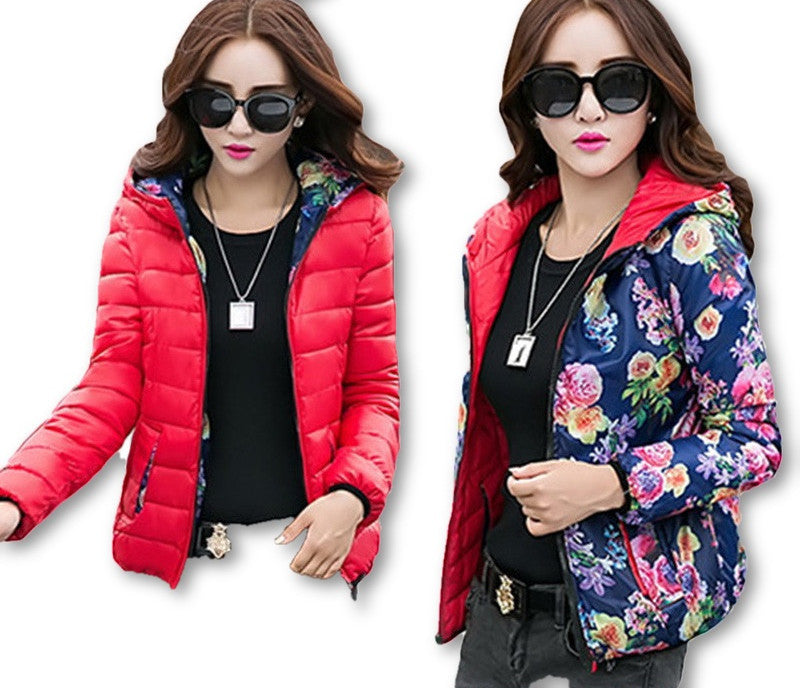 Fashion Women Winter Coat Long Sleeve Print Floral Hooded Slim Winter Parka Plus Size Cotton-Padded Jackets QH197-Dollar Bargains Online Shopping Australia