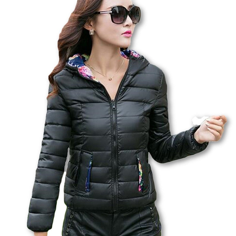 Fashion Women Winter Coat Long Sleeve Print Floral Hooded Slim Winter Parka Plus Size Cotton-Padded Jackets QH197-Dollar Bargains Online Shopping Australia