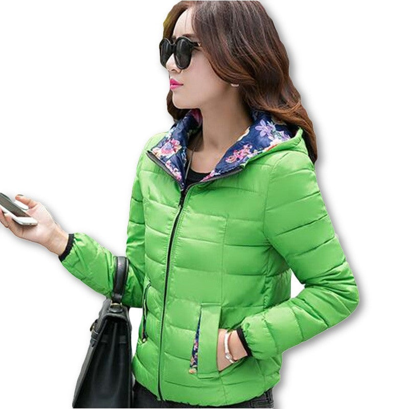Fashion Women Winter Coat Long Sleeve Print Floral Hooded Slim Winter Parka Plus Size Cotton-Padded Jackets QH197-Dollar Bargains Online Shopping Australia