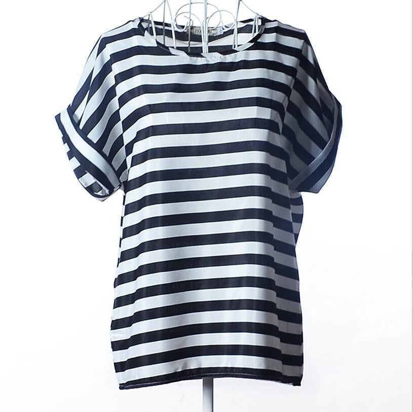 Shirt Women Blouses Kimono Chiffon Blouse Plus Size Summer Loose Colorful Print Casual Short Sleeve Blusa Feminina Stripe-Dollar Bargains Online Shopping Australia