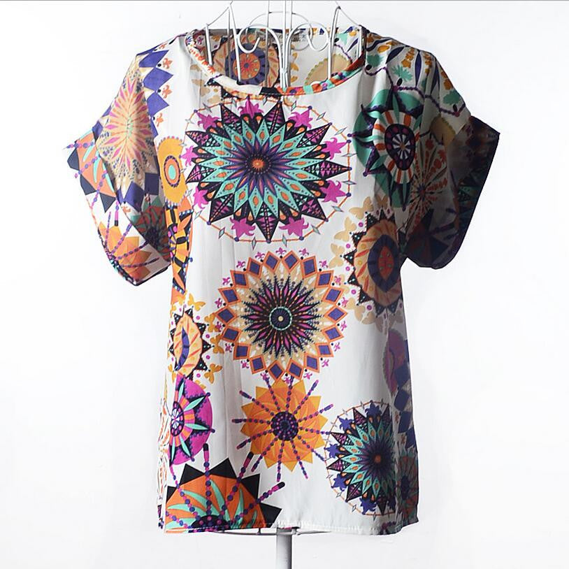 Shirt Women Blouses Kimono Chiffon Blouse Plus Size Summer Loose Colorful Print Casual Short Sleeve Blusa Feminina Stripe-Dollar Bargains Online Shopping Australia