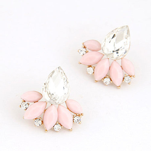 Brand Design Retro Exquisite Women Acrylic Flower Crystal Gem Cubic Zircon Stud Earrings For Women Accessories PT31-Dollar Bargains Online Shopping Australia