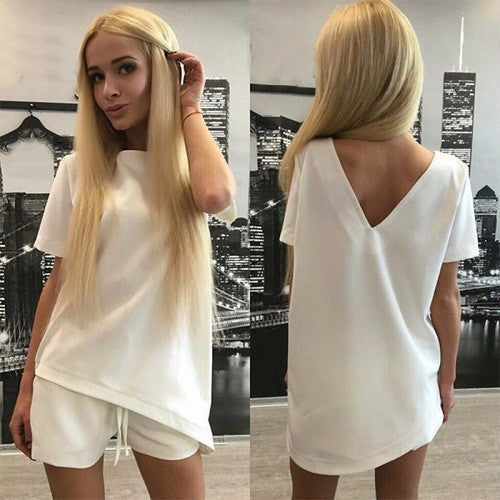 Summer Women Casual Suits Short Sleeve Irregular Tops&Shorts Sexy Dress Sets Plus Size Women's Clothing Y0559-Dollar Bargains Online Shopping Australia
