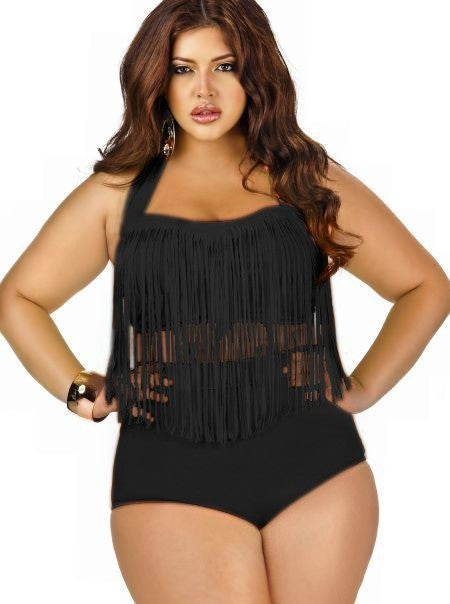 Female Bikini High Waisted Fringed Bathing Suit Women Solid Swimsuit Plus Size Sexy Bikinis Women-Dollar Bargains Online Shopping Australia