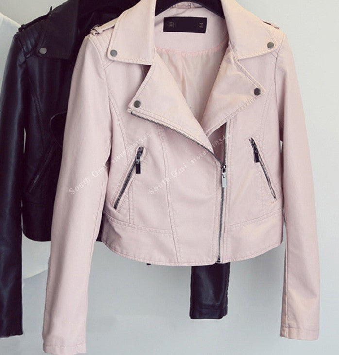 Amazing Pastel Powder Pink Leather Jackets Motorcycle Jacket Pu Black Blazer Coat Zip Up Bomber Jacket Coat blouson cuir-Dollar Bargains Online Shopping Australia