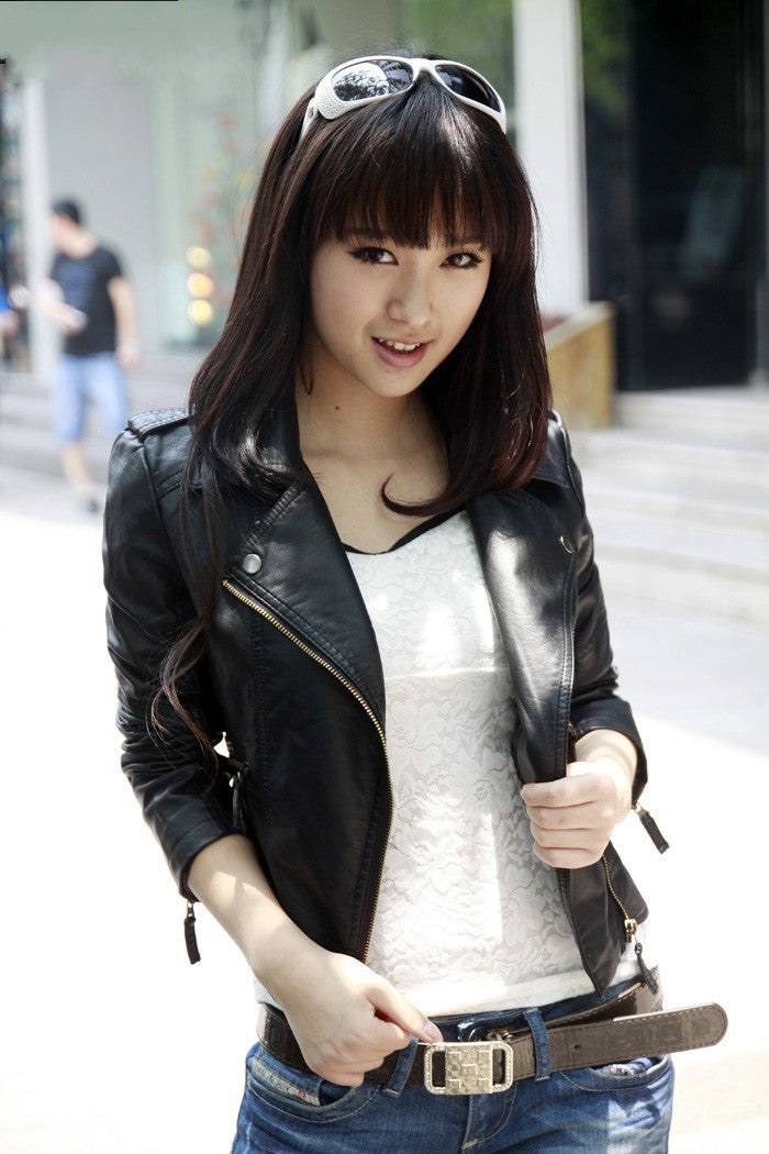 Autumn Women jacket pu fashion brand plus size black leather jacket European style oblique zipper motorcycle PU jacket-Dollar Bargains Online Shopping Australia