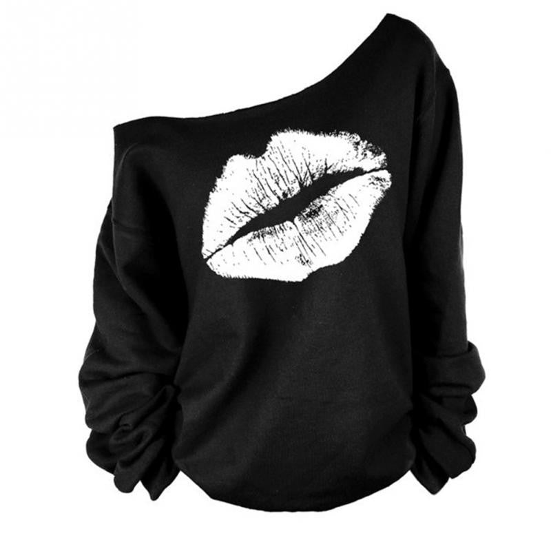 Spring Autumn Women Shirt Red Lip Pattern Oblique Shoulder Unique Long Sleeve Polo Shirts S M L XL-Dollar Bargains Online Shopping Australia