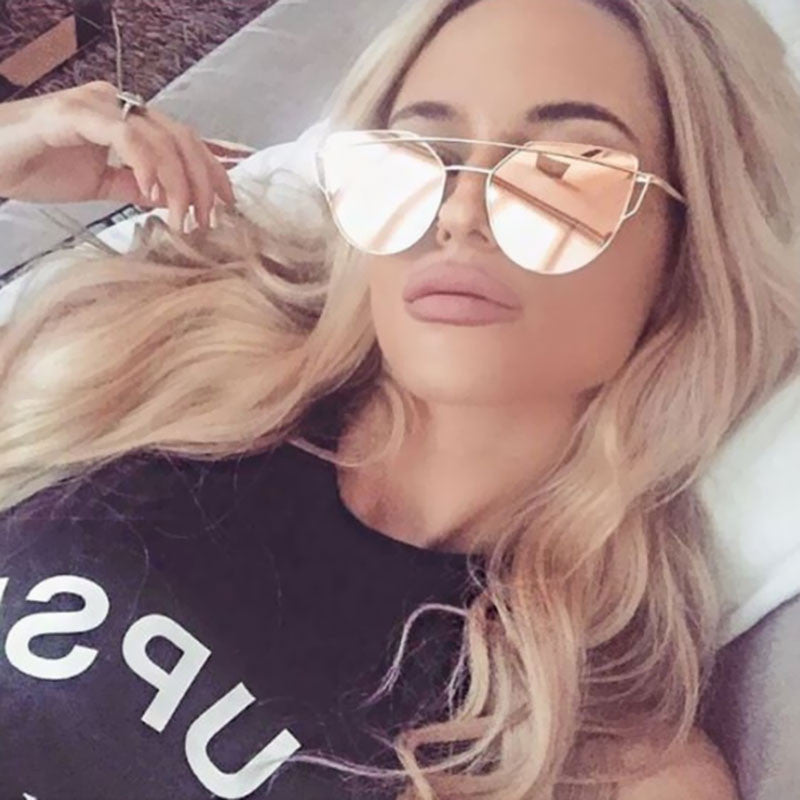 Cat eye Women Sunglasses Brand Design Mirror Flat Rose Gold Vintage Cateye Fashion sun glasses lady Eyewear-Dollar Bargains Online Shopping Australia