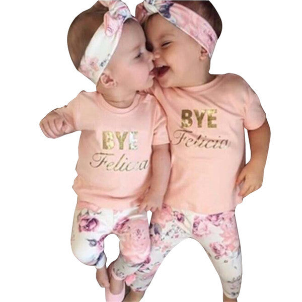 baby girls clothing set Hair band+T shirt+Pants born 3pcs/set flower clothes suit-Dollar Bargains Online Shopping Australia