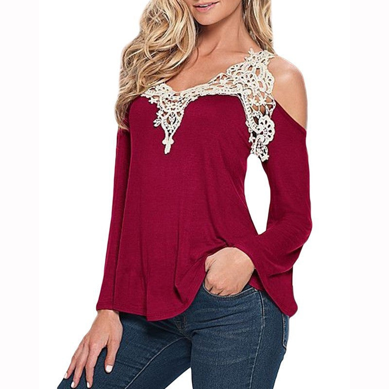 Online discount shop Australia - New  Women Blouses Sexy Off Shoulder Blouse Elegant Lace V Neck Shirt Ladies Long Sleeve Tops Plus Size