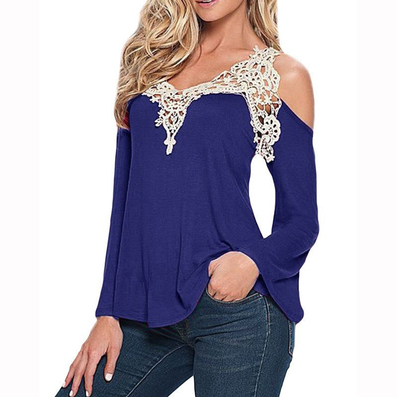 Online discount shop Australia - New  Women Blouses Sexy Off Shoulder Blouse Elegant Lace V Neck Shirt Ladies Long Sleeve Tops Plus Size
