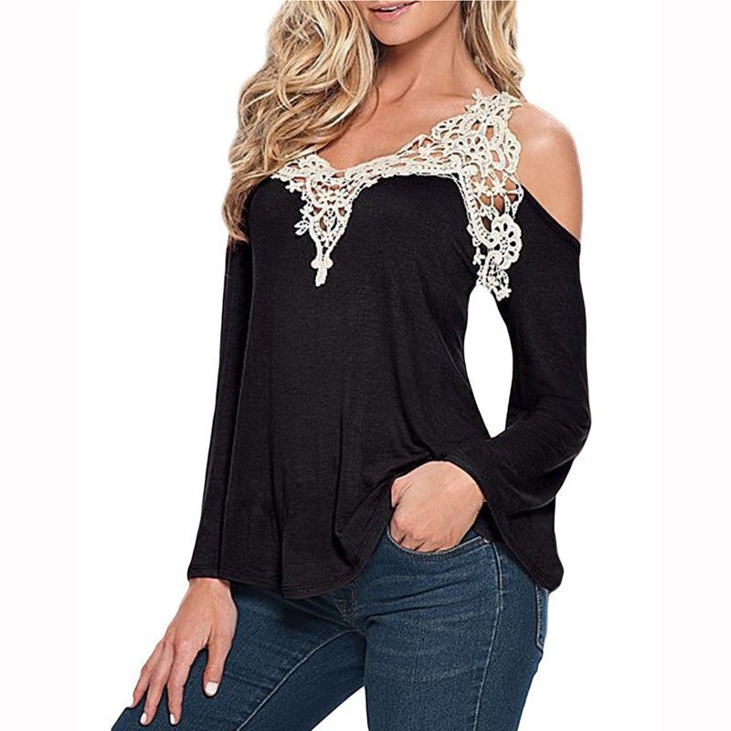 Online discount shop Australia - New  Women Blouses Sexy Off Shoulder Blouse Elegant Lace V Neck Shirt Ladies Long Sleeve Tops Plus Size