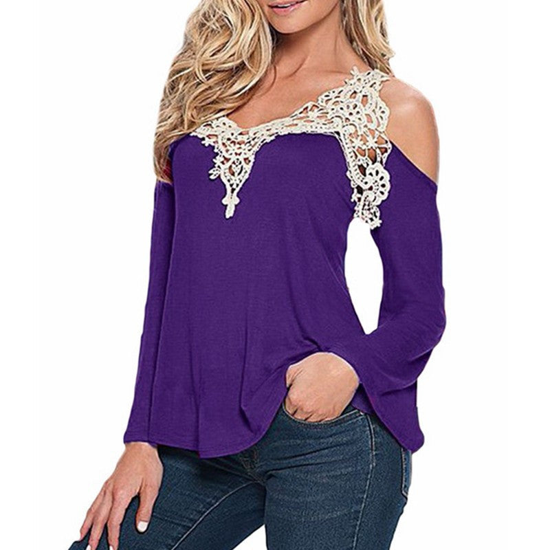 Online discount shop Australia - New  Women Blouses Sexy Off Shoulder Blouse Elegant Lace V Neck Shirt Ladies Long Sleeve Tops Plus Size