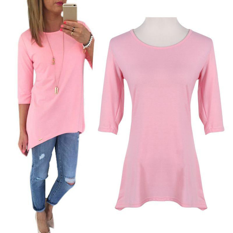 Women 3/4 Sleeve Long Tops Blouse Shirt Ladies Beach Mini Dress Arrival