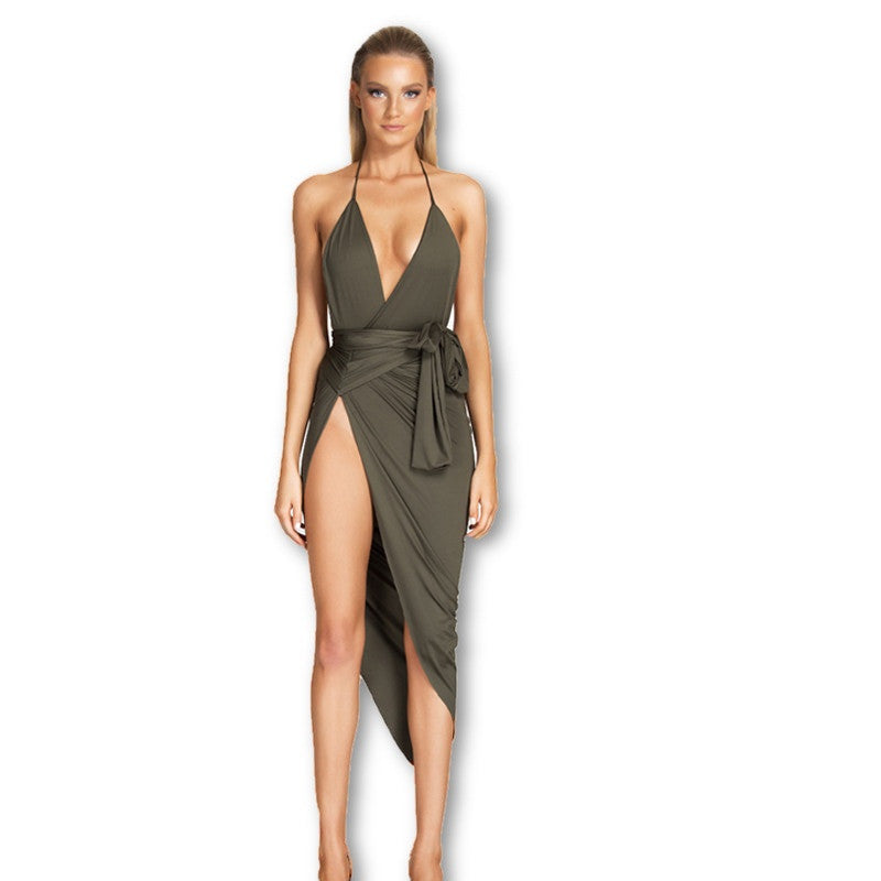 Autumn Winter Dress Sexy Celebrity Women V-neck backless Wrap Slim midi Bodycon Stretch Dresses-Dollar Bargains Online Shopping Australia
