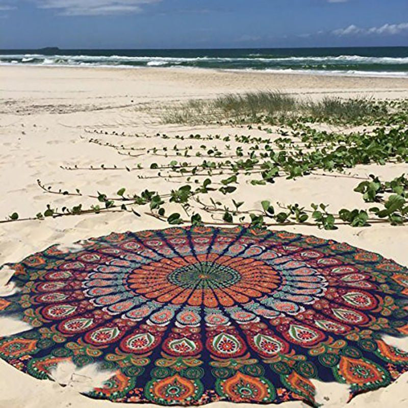 150cm Bedding Outlet Round Beach Towel Fire Peacock Mandala Chiffon Beach Swim Towels Bohemia Bain Para Playa Toallas-Dollar Bargains Online Shopping Australia