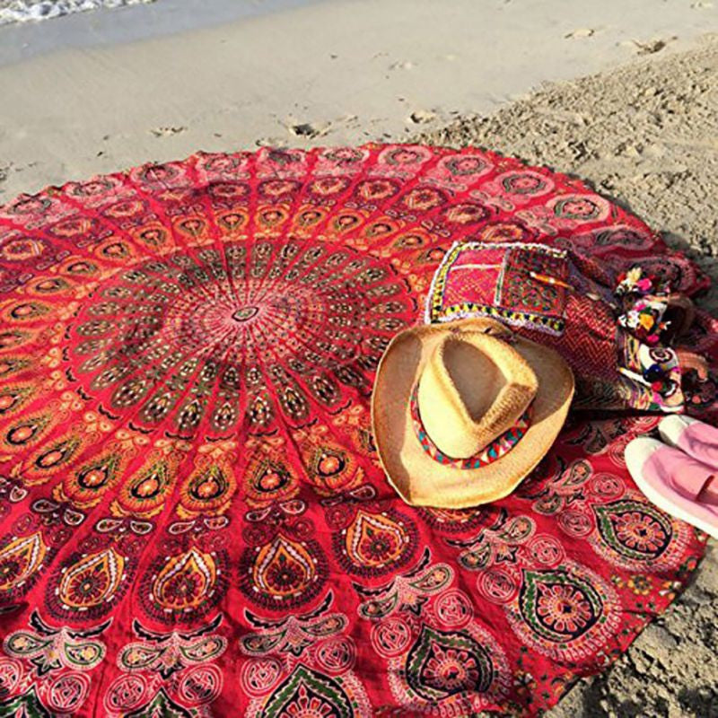 150cm Bedding Outlet Round Beach Towel Fire Peacock Mandala Chiffon Beach Swim Towels Bohemia Bain Para Playa Toallas-Dollar Bargains Online Shopping Australia
