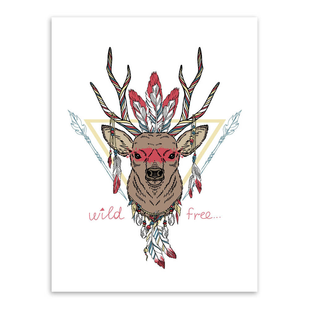 Indian Animals Head Hippie Fashion Deer Horse Zebra A4 Large Art Print Poster Wall Pictures Canvas Painting No Framed Home Decor-Dollar Bargains Online Shopping Australia
