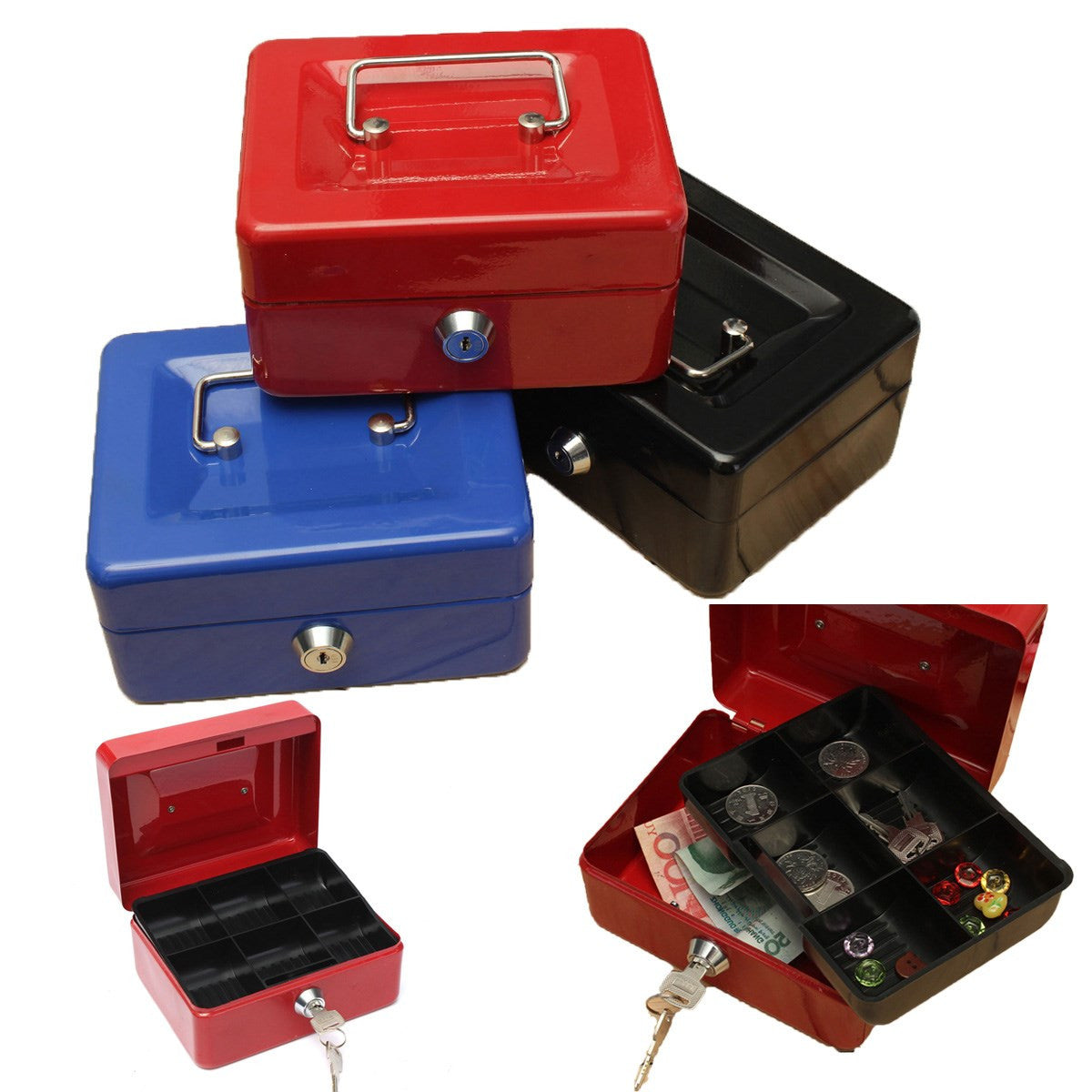 Stainless Steel Petty Cash Money Box Security Lock Lockable Metal Safe Small Fit For Home Office-Dollar Bargains Online Shopping Australia