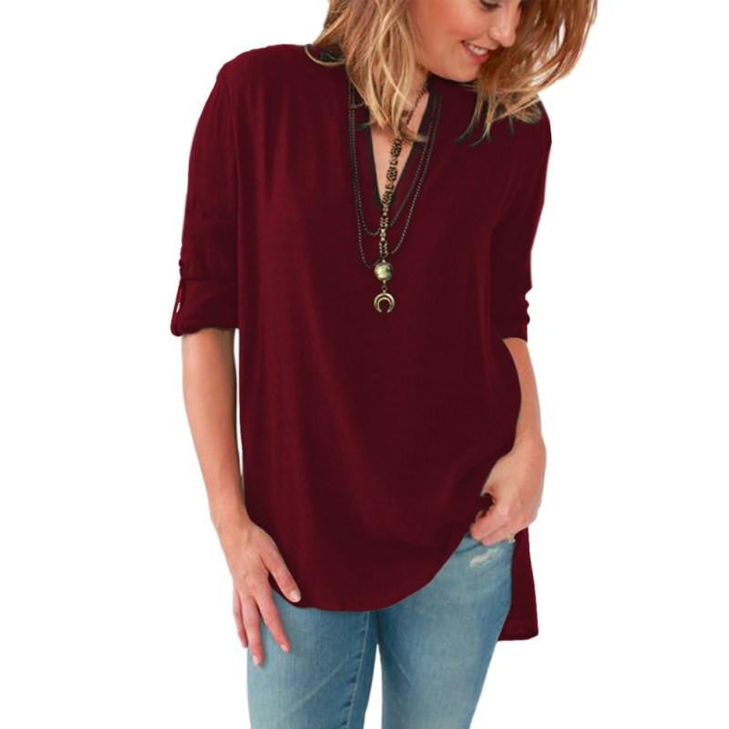 Women Blouses Long sleeve Shirts Solid V-neck Cotton Vintage Shirt Wild Casual Streetwear Loose Tops Plus Size Blouse