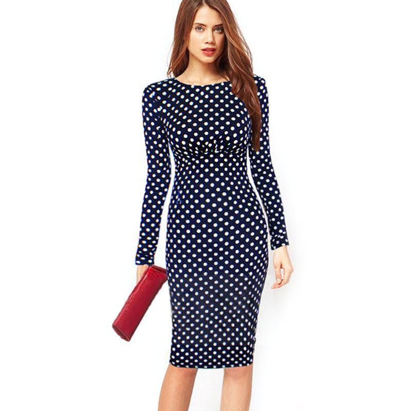Women Dresses Plus Size 4XL with Long Sleeves Polka Dot Sheath Puff Natural Knee-Length Party Dress Vestidos Femininos