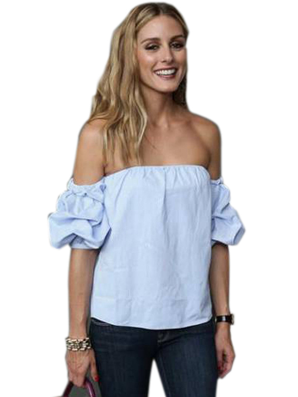 Off The Shoulder Tulum Top Loose Blouse Shirt Blue Fashion Clothes Women Solid Color