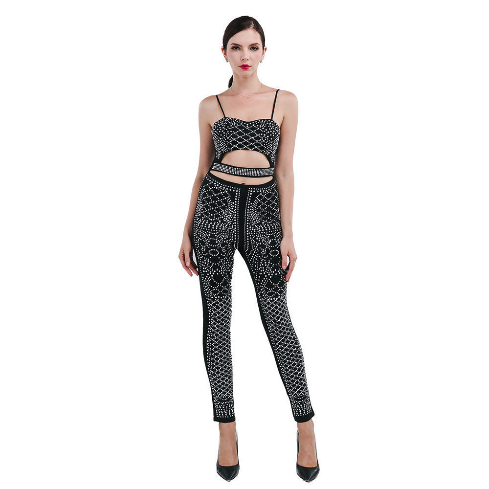 Online discount shop Australia - Missord Sexy sleeveless halter Rhinestone jumpsuit FT4692