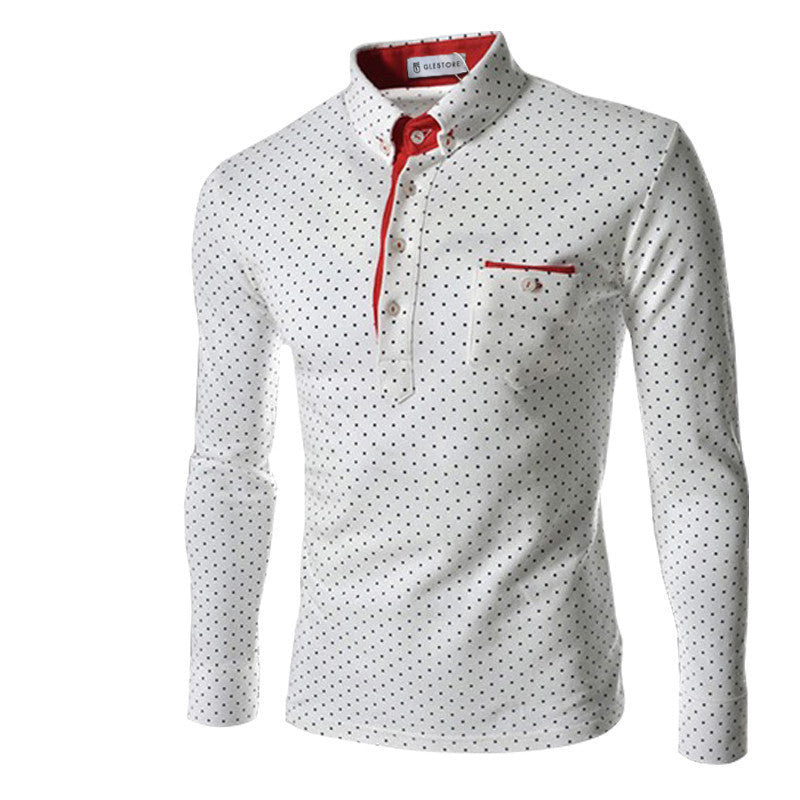 Online discount shop Australia - Fashion Mens Dots Polo Long Sleeve Print Slim Fit Shirts for Men Polo Shirts Plus Size Camisa Polo Masculina