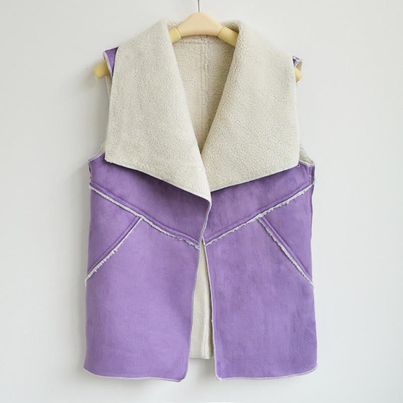 Online discount shop Australia - Fashion  Women Suede Leather Faux Fur Vest Jacket Lady Sleeveless Slim Fake Fleece Outerwear Coat