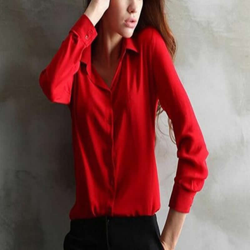 Online discount shop Australia - Loose Solid Color Long Sleeve Chiffon Women Blouse White Black Blue Women Chiffon Blouse V-neck Shirt Tops