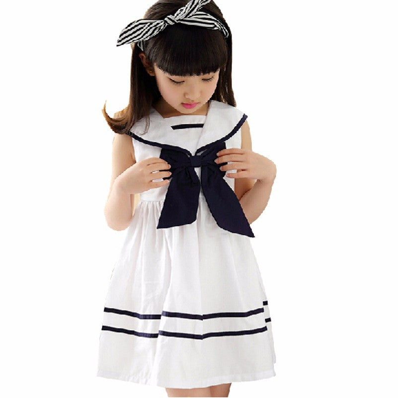 3colours children girls dress bowknot kids navy dresses sleeveless cotton summer children girl clothes-Dollar Bargains Online Shopping Australia