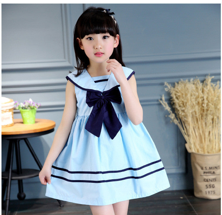 3colours children girls dress bowknot kids navy dresses sleeveless cotton summer children girl clothes-Dollar Bargains Online Shopping Australia